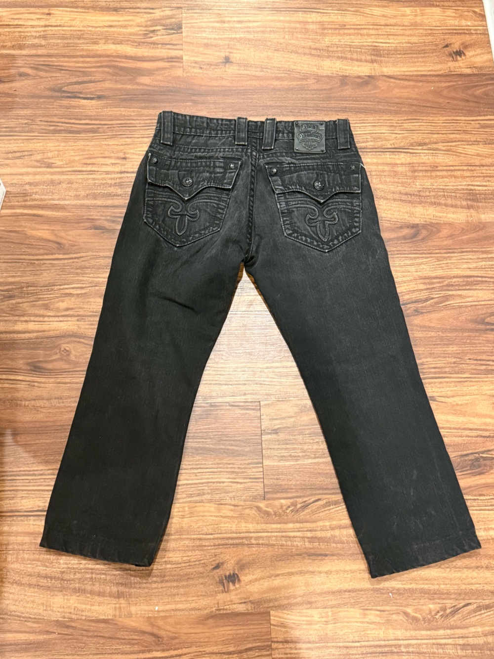 Rock Revival Steven Black Straight Jeans Mens Altered Hem Fits 30x25